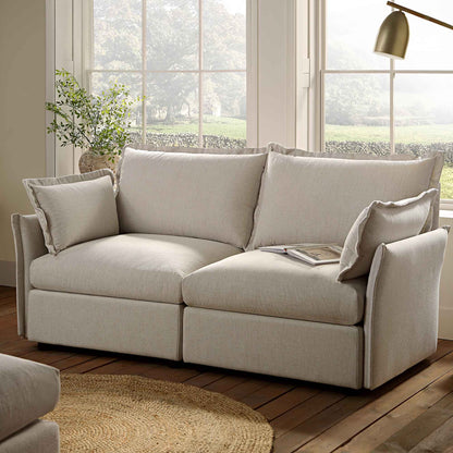 Byron Pillow Edge Beige Fabric Modular Sofa, 2-Seater