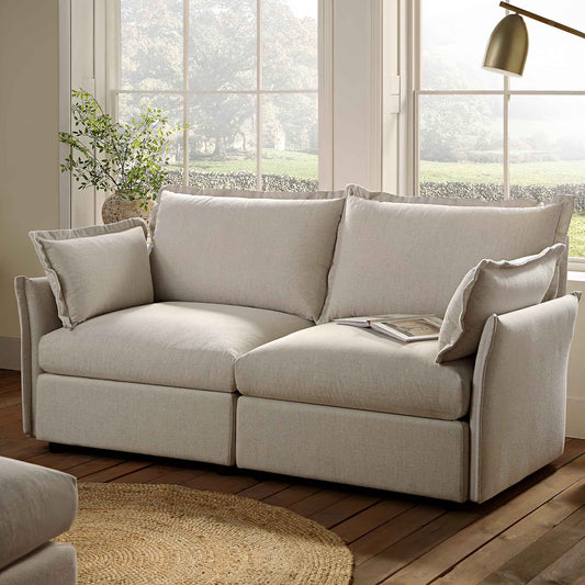 Byron Pillow Edge Beige Fabric Modular Sofa, 2-Seater