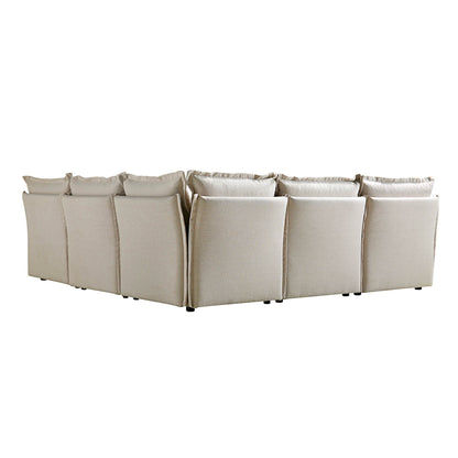 Byron Pillow Edge Beige Fabric Modular Sofa, 5-Seater Corner & Stool Set