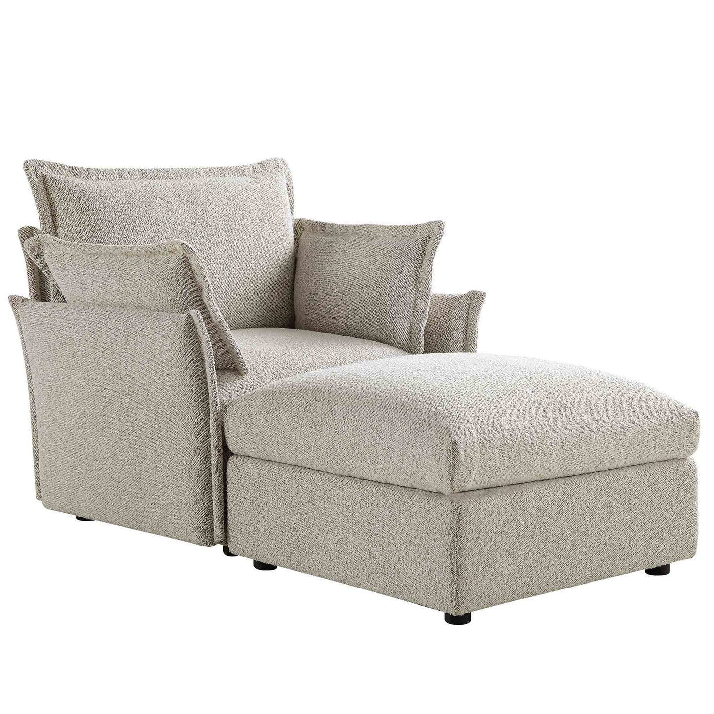 Byron Pillow Edge Mist Grey Boucle Modular Sofa, 1-Seater Chaise