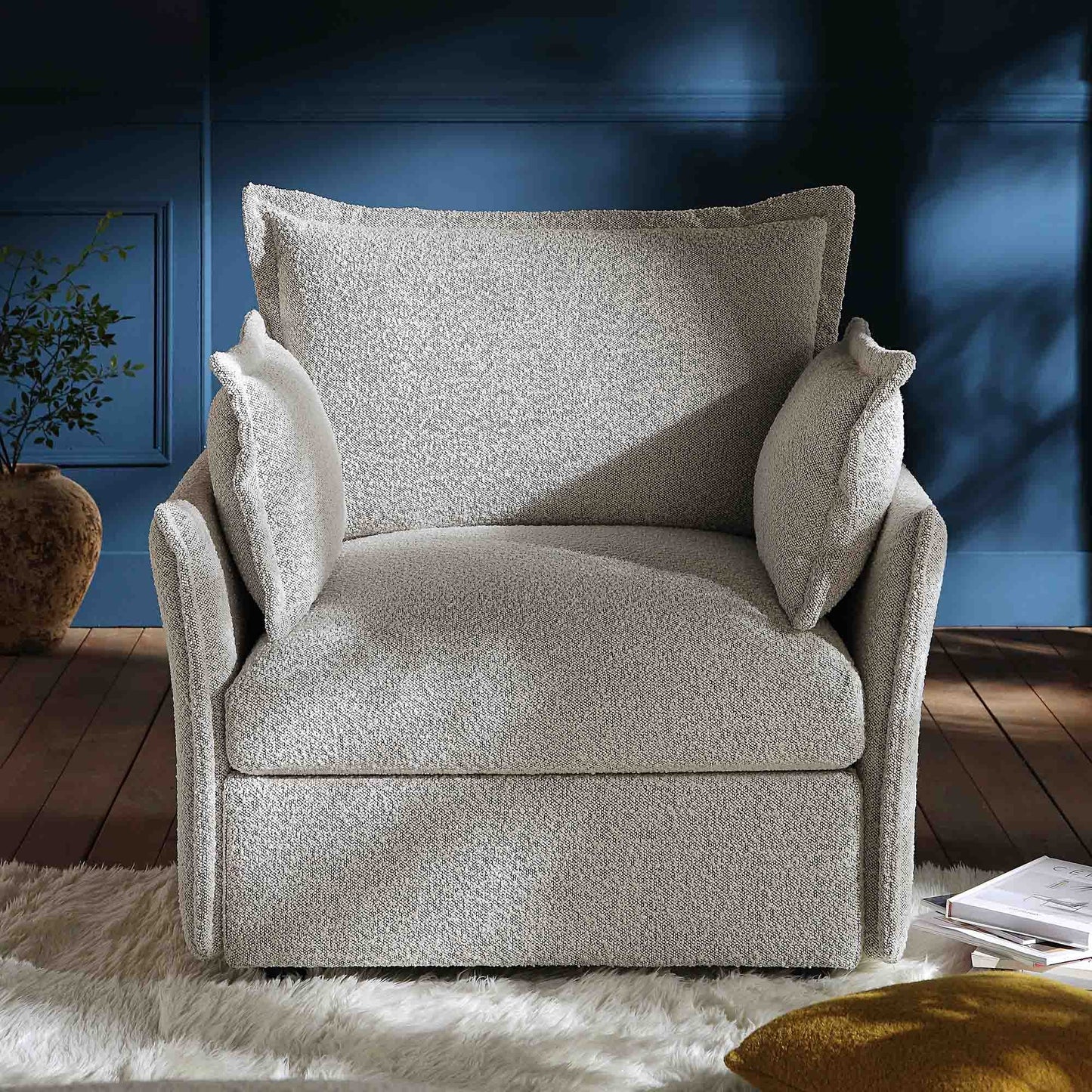 Byron Pillow Edge Mist Grey Boucle Modular Sofa, 1-Seater