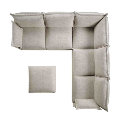 Byron Pillow Edge Mist Grey Boucle Modular Sofa, 5-Seater Corner & Stool Set