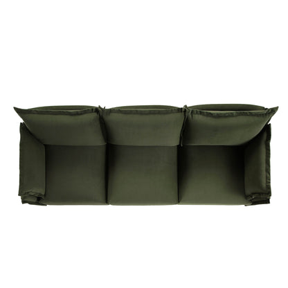 Byron Pillow Edge Moss Green Velvet Modular Sofa, 3-Seater