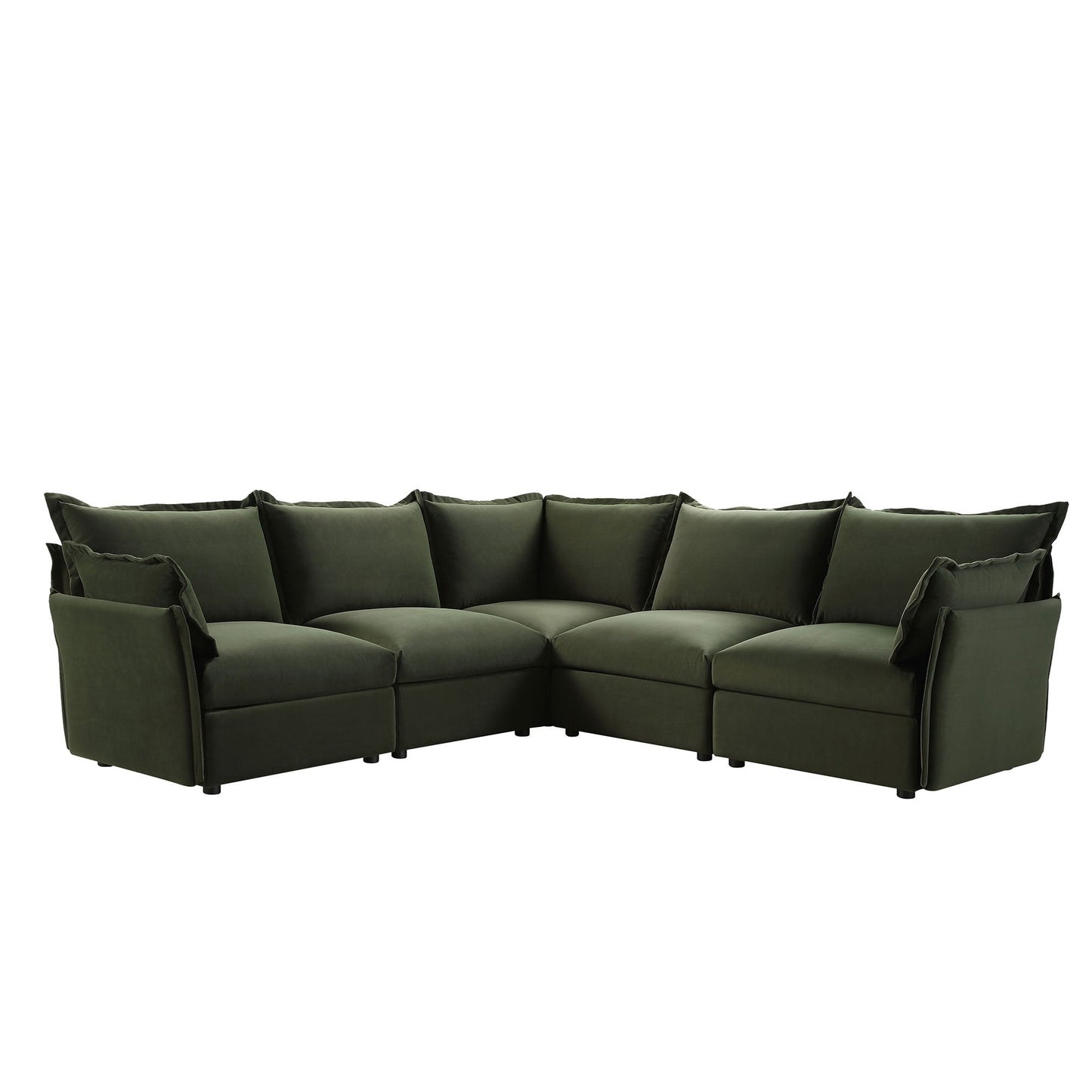 Byron Pillow Edge Moss Green Velvet Modular Sofa, 5-Seater Corner