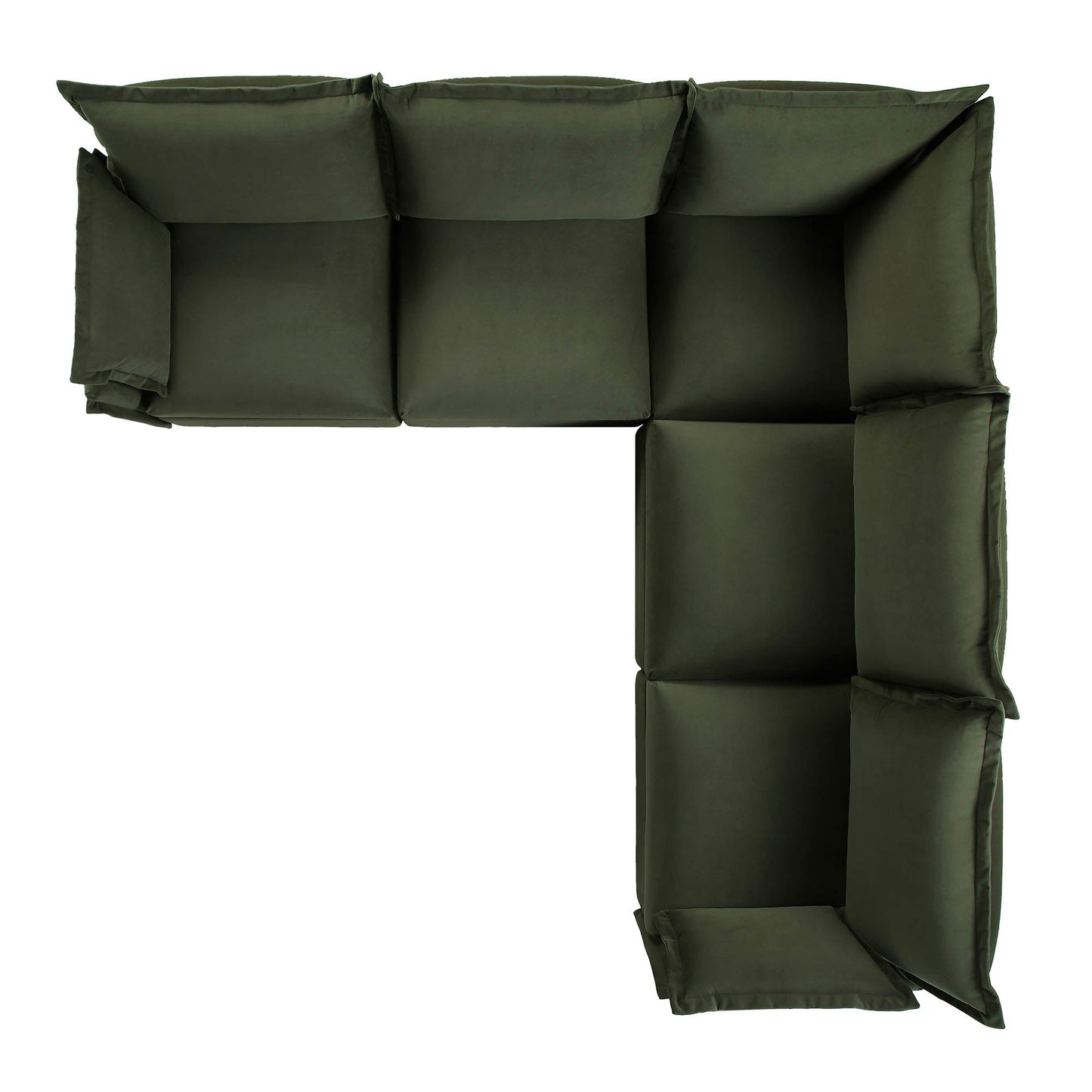 Byron Pillow Edge Moss Green Velvet Modular Sofa, 5-Seater Corner