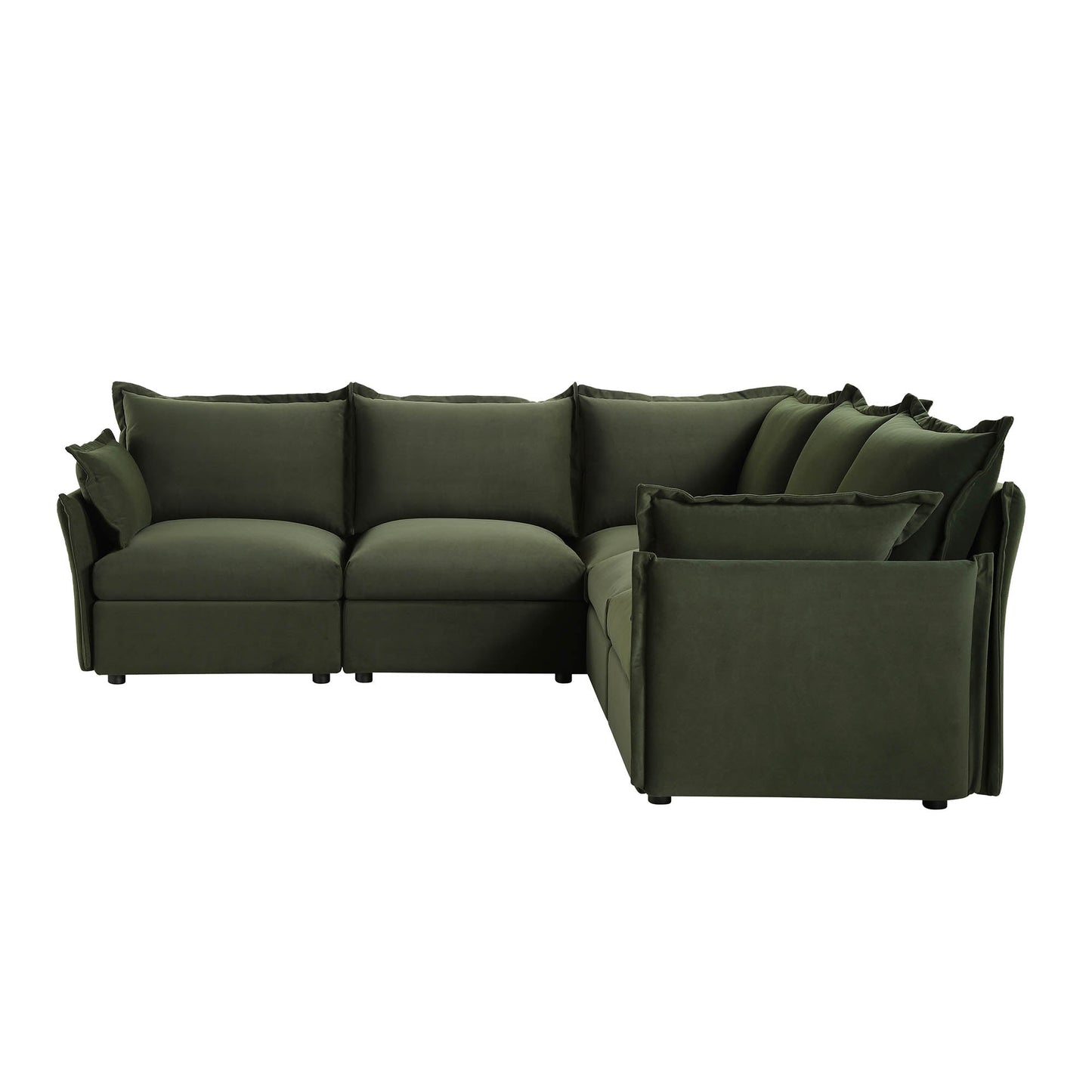 Byron Pillow Edge Moss Green Velvet Modular Sofa, 5-Seater Corner