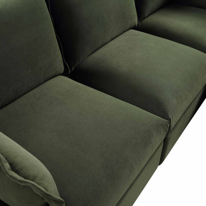 Byron Pillow Edge Moss Green Velvet Modular Sofa, 5-Seater Corner