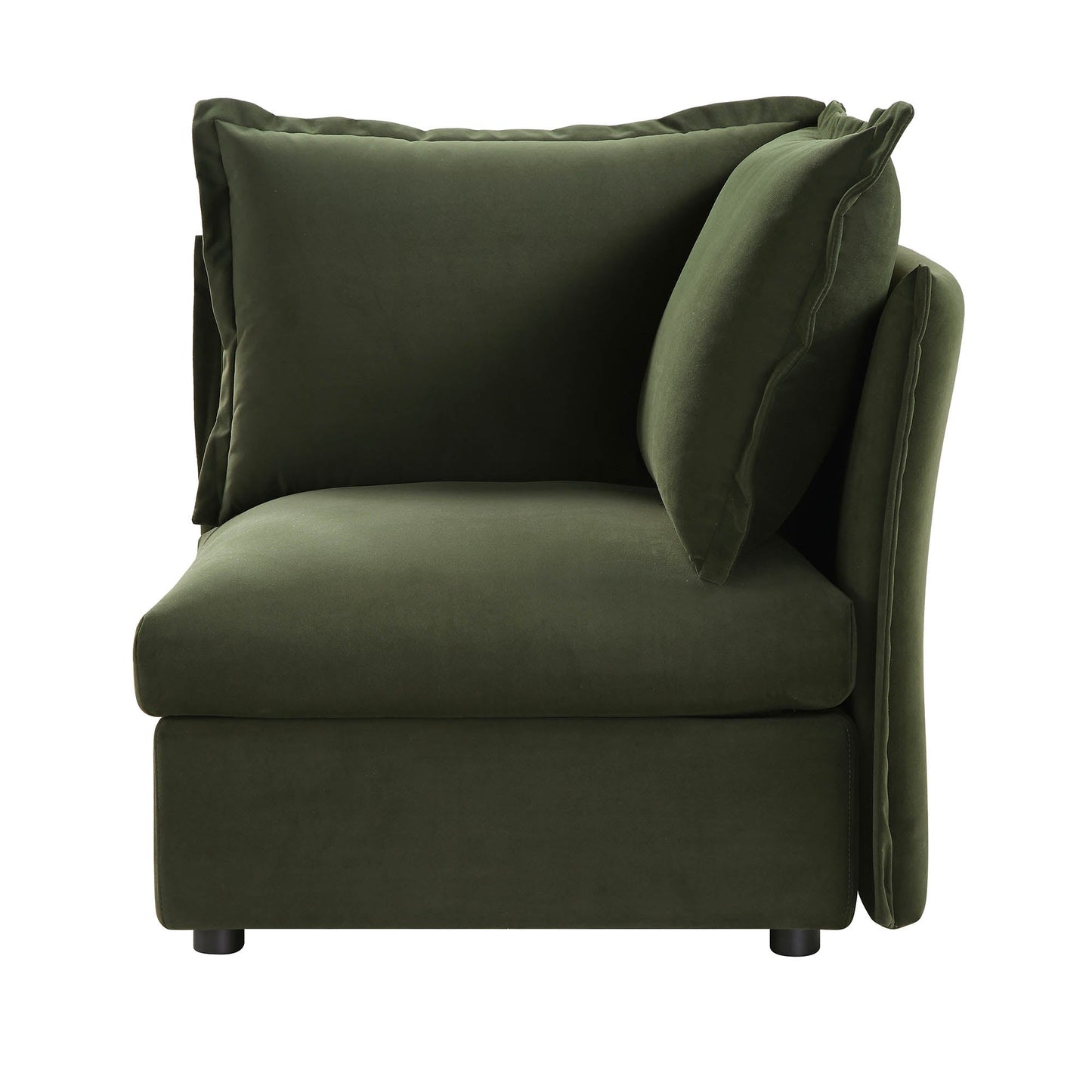 Byron Pillow Edge Moss Green Velvet Modular Sofa, 1-Seater Corner
