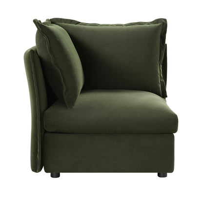 Byron Pillow Edge Moss Green Velvet Modular Sofa, 1-Seater Corner