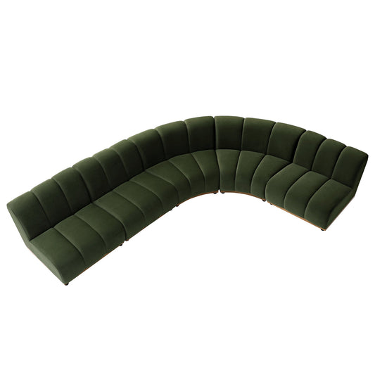 Granvia Moss Green Velvet Modular Sofa, 5-Seater Grand L-Shaped Sofa