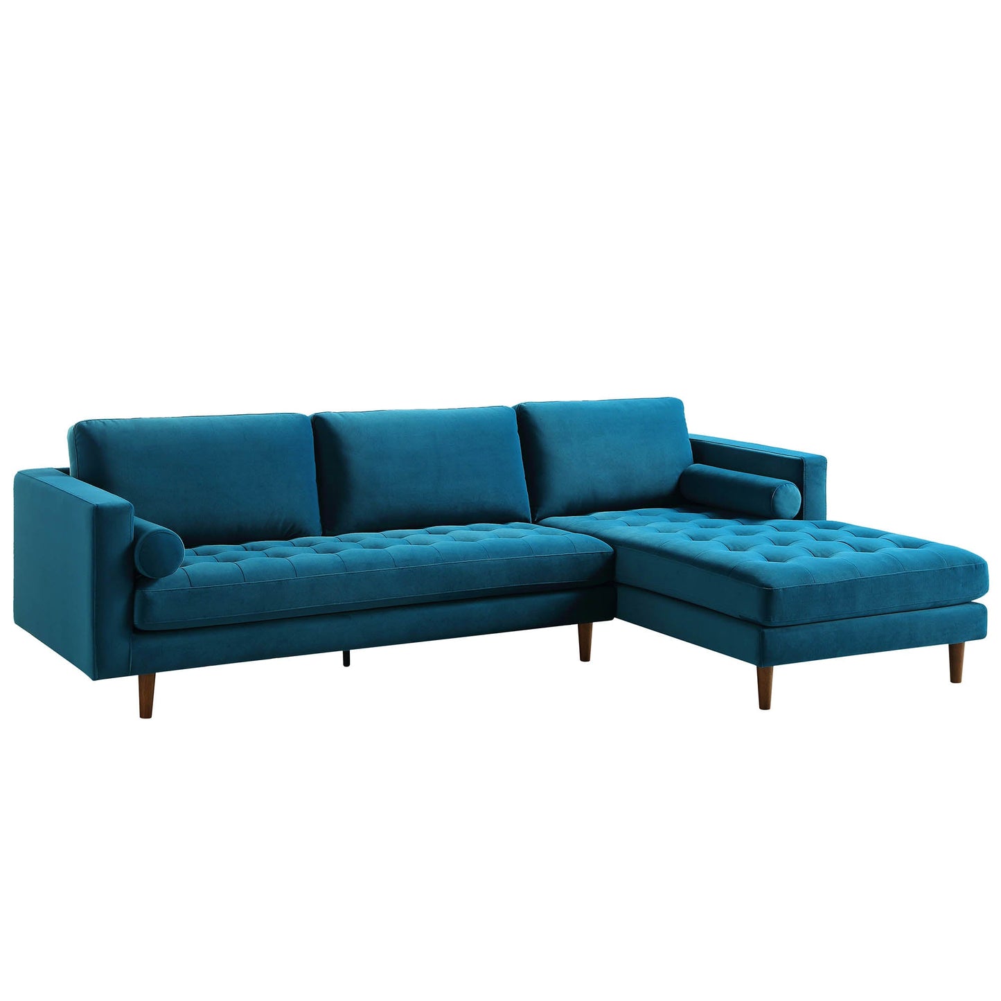 Henrietta Teal Velvet Grand 4-Seater Chaise End Sofa, Right Hand Facing