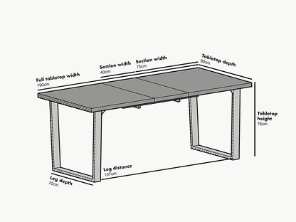 BERN 6-8 Seater Oak Extending Dining Table with Metal Legs