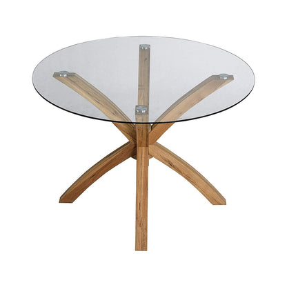 Lugano 110cm Round Glass Top Solid Oak Legs Dining Table