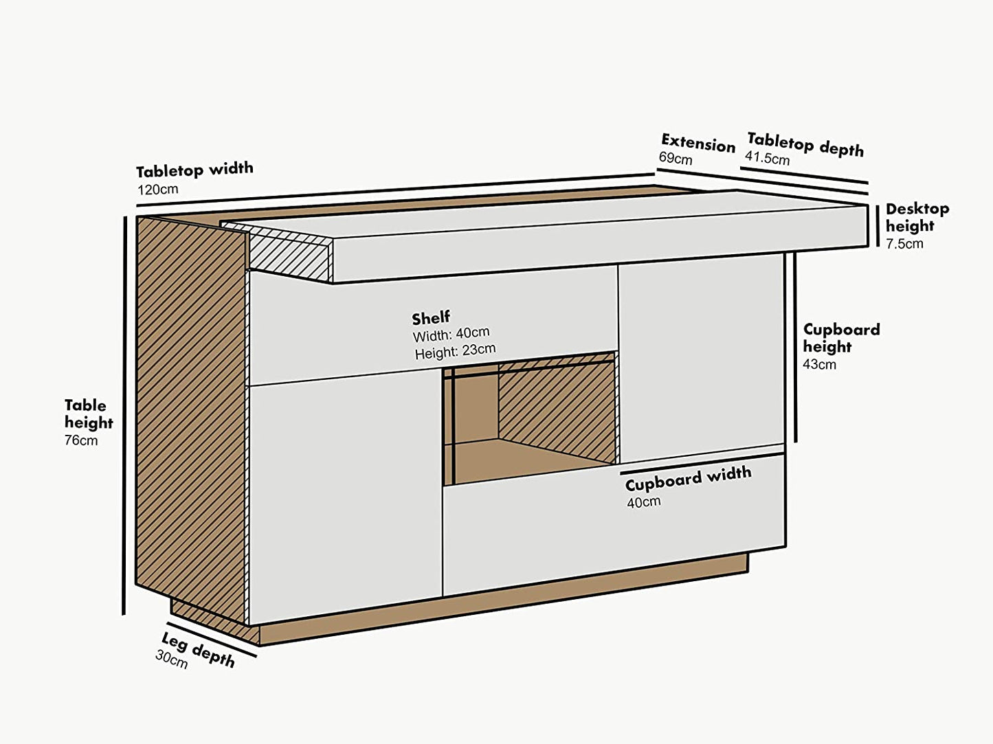 Yukon High Gloss White 2 in 1 Desk or Sideboard with Extendable Top