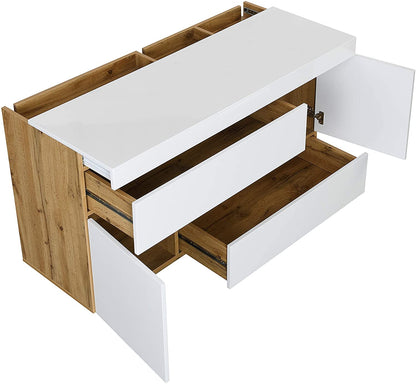 Yukon High Gloss White 2 in 1 Desk or Sideboard with Extendable Top