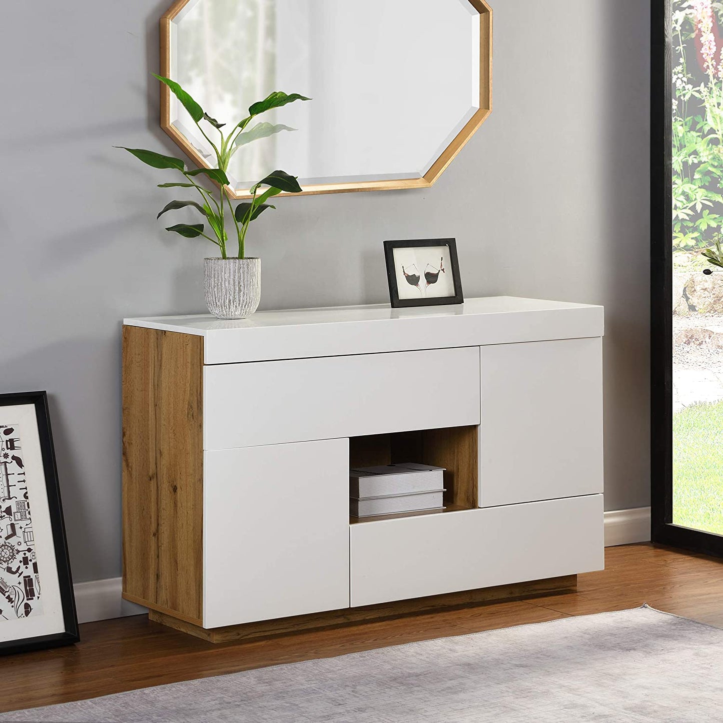 Yukon High Gloss White 2 in 1 Desk or Sideboard with Extendable Top