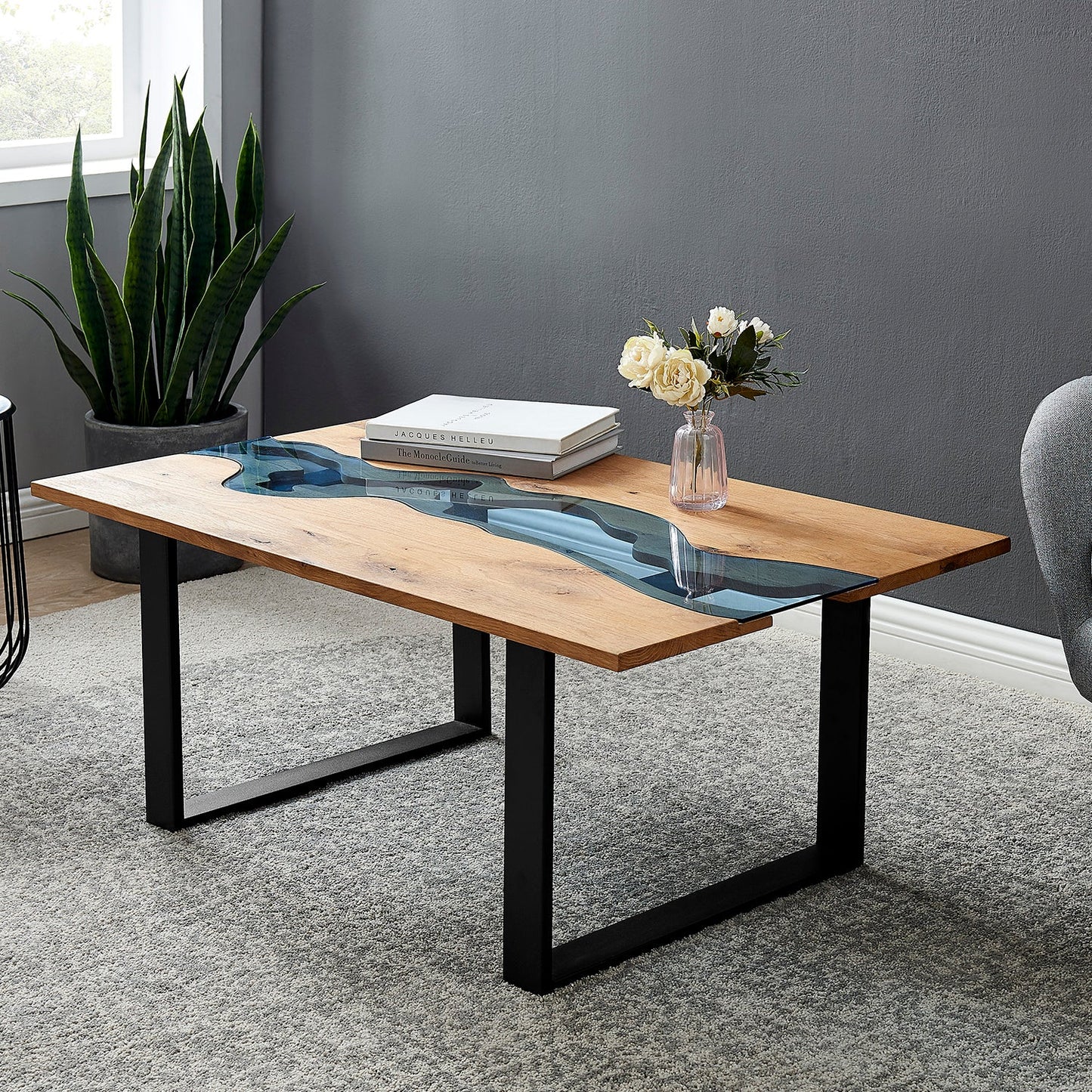 Kelonwa River Effect solid Oak and inset Glass Coffee Table