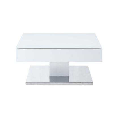 Finch White Swivel Frosted Glass Top Coffee Table with Stainless Steel Base