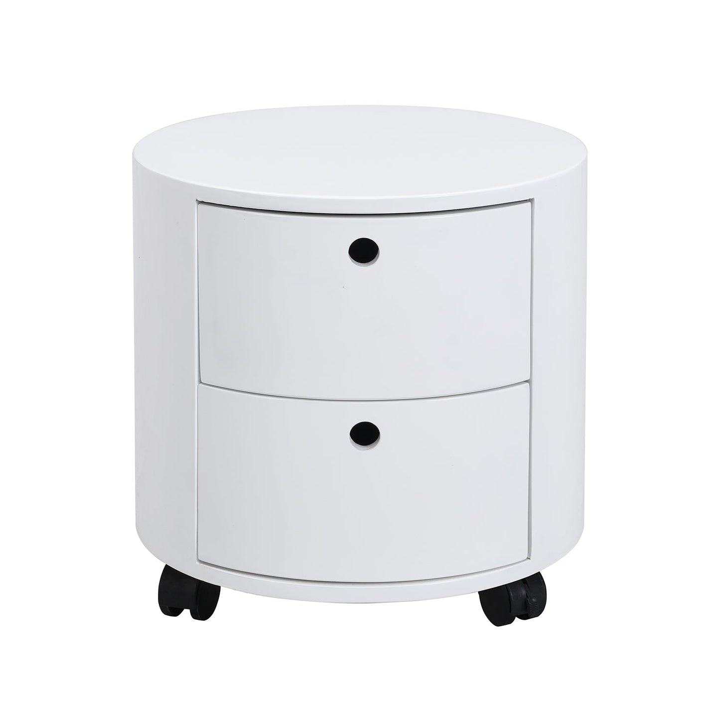 DOLIO Drum Chest Bedside Table, Barrel Side Table with Drawers High Gloss White 2 Drawer