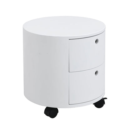 DOLIO Drum Chest Bedside Table, Barrel Side Table with Drawers High Gloss White 2 Drawer