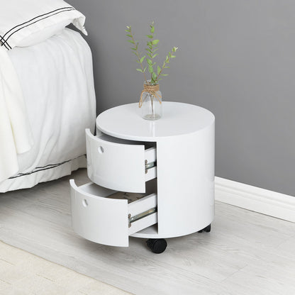 DOLIO Drum Chest Bedside Table, Barrel Side Table with Drawers High Gloss White 2 Drawer