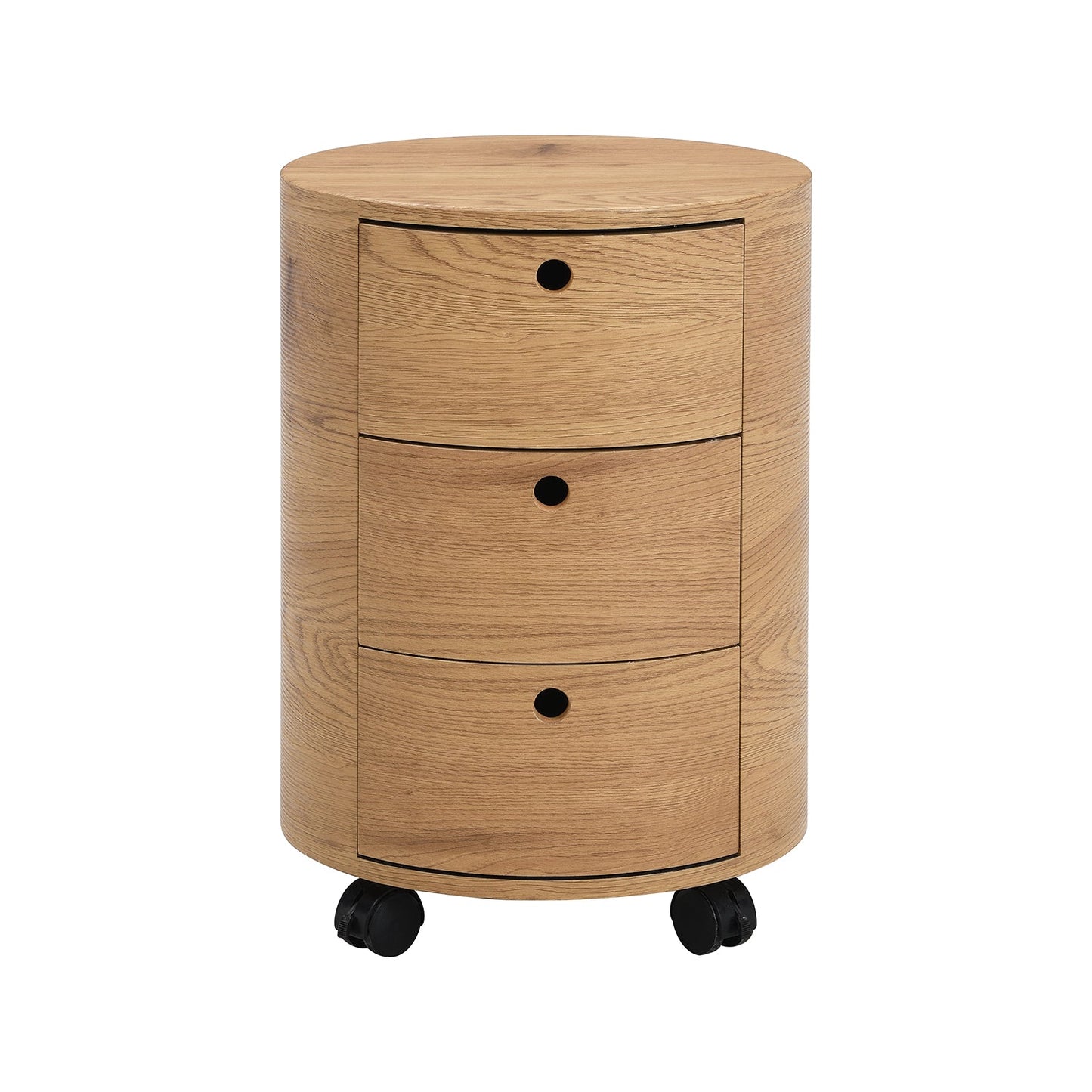 DOLIO Drum Chest Bedside Table, Barrel Side Table with Drawers Oak 3 Drawer