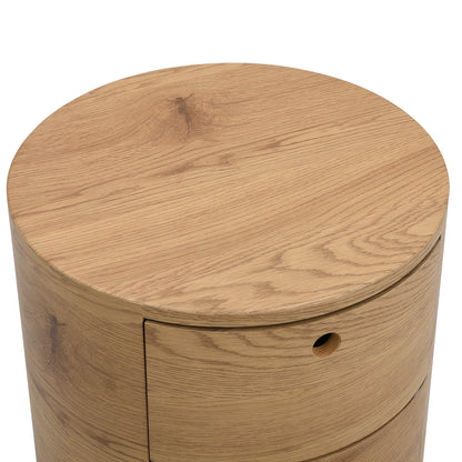 DOLIO Drum Chest Bedside Table, Barrel Side Table with Drawers Oak 3 Drawer