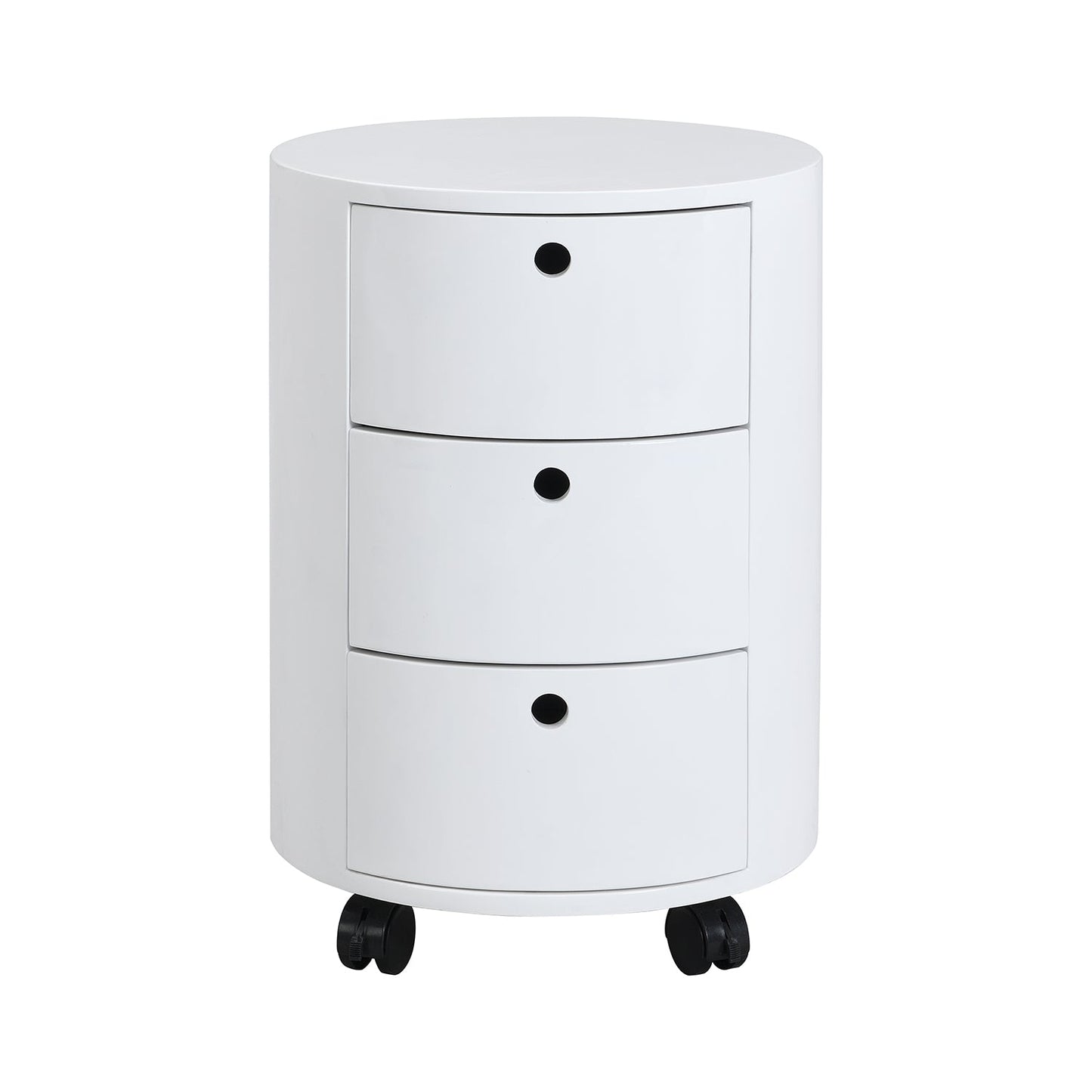 DOLIO Drum Chest Bedside Table, Barrel Side Table with Drawers High Gloss White 3 Drawer