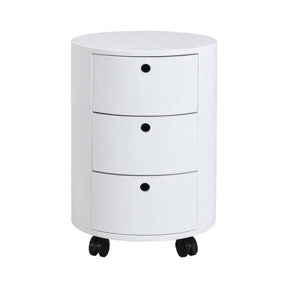 DOLIO Drum Chest Bedside Table, Barrel Side Table with Drawers High Gloss White 3 Drawer