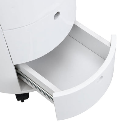 DOLIO Drum Chest Bedside Table, Barrel Side Table with Drawers High Gloss White 3 Drawer