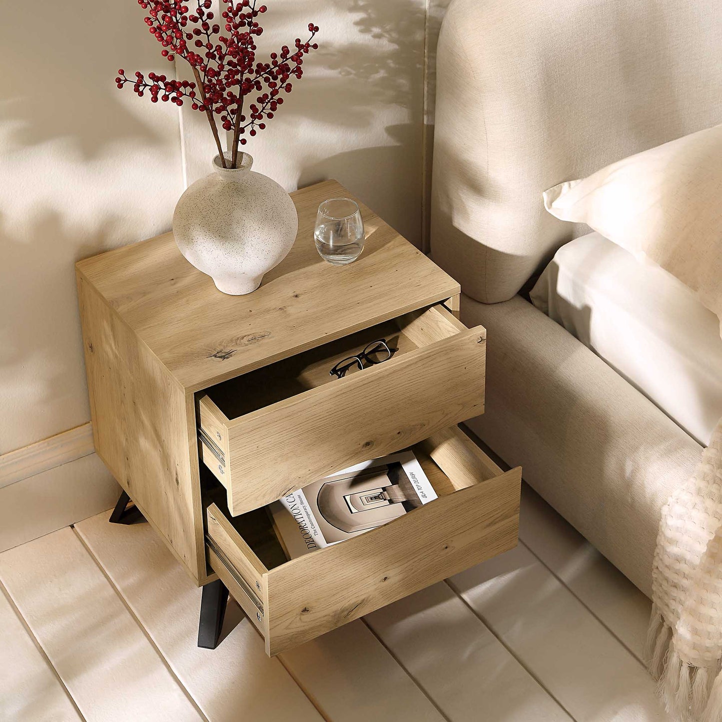 Weston Oak Effect 2 Drawer Bedside Table
