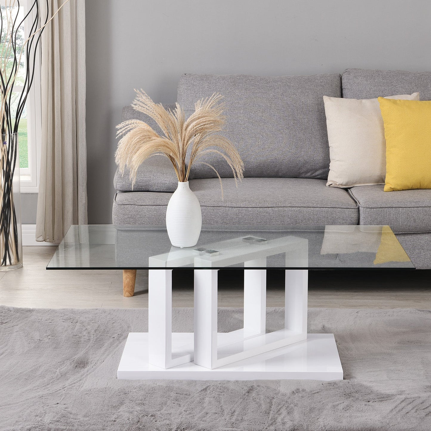 Lucent White High Gloss and Glass Top Coffee Table