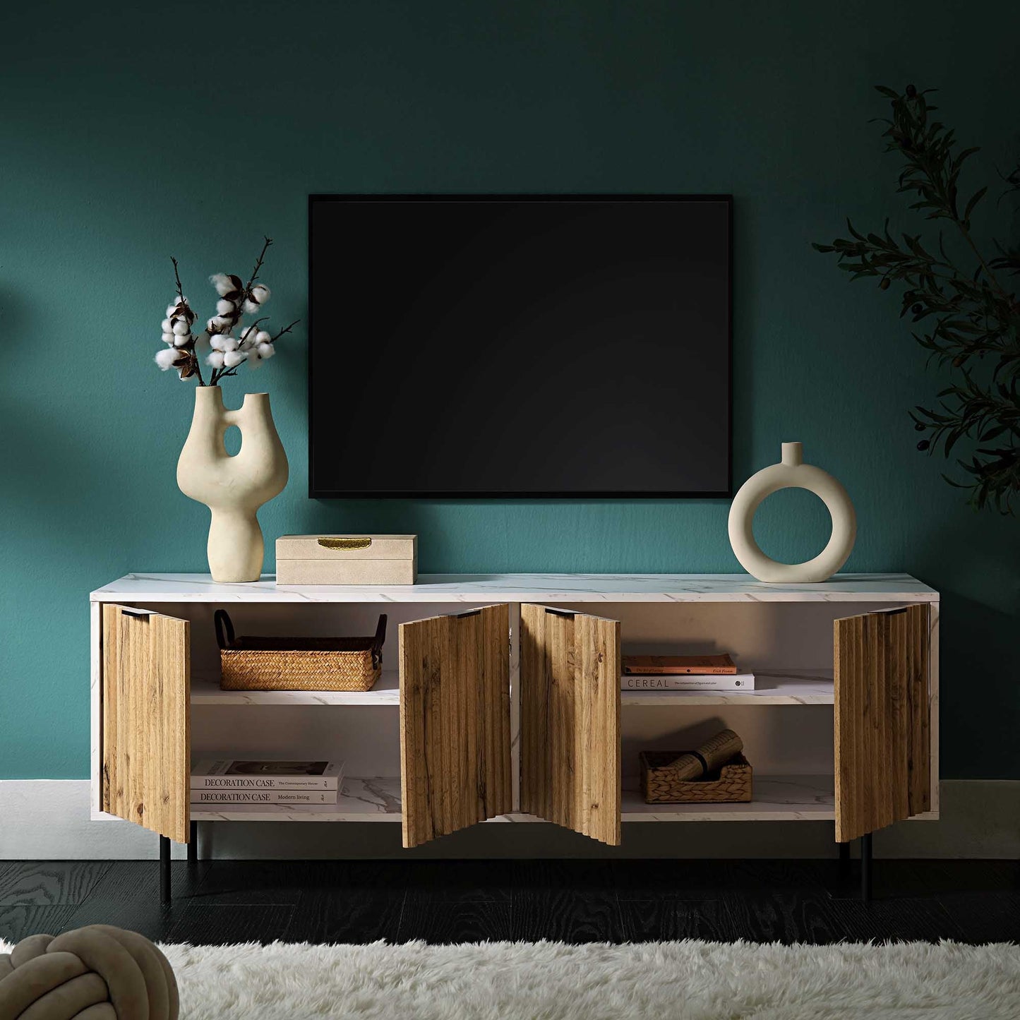 Aspen Oak and Marble Effect 150cm Wide TV Unit