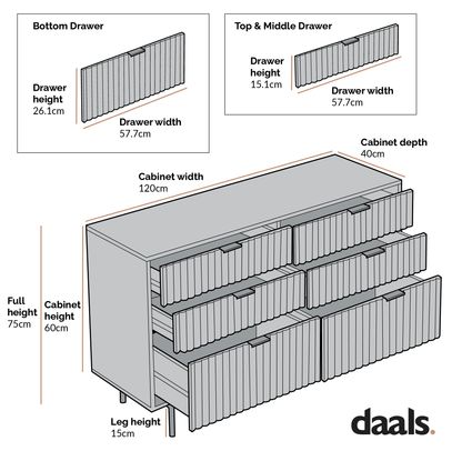 Aspen Oak and Marble Effect 6-Drawer Chest of Drawers