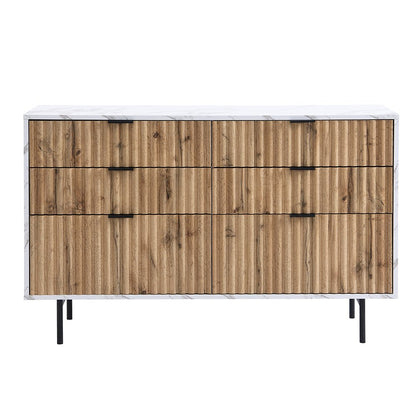 Aspen Oak and Marble Effect 6-Drawer Chest of Drawers
