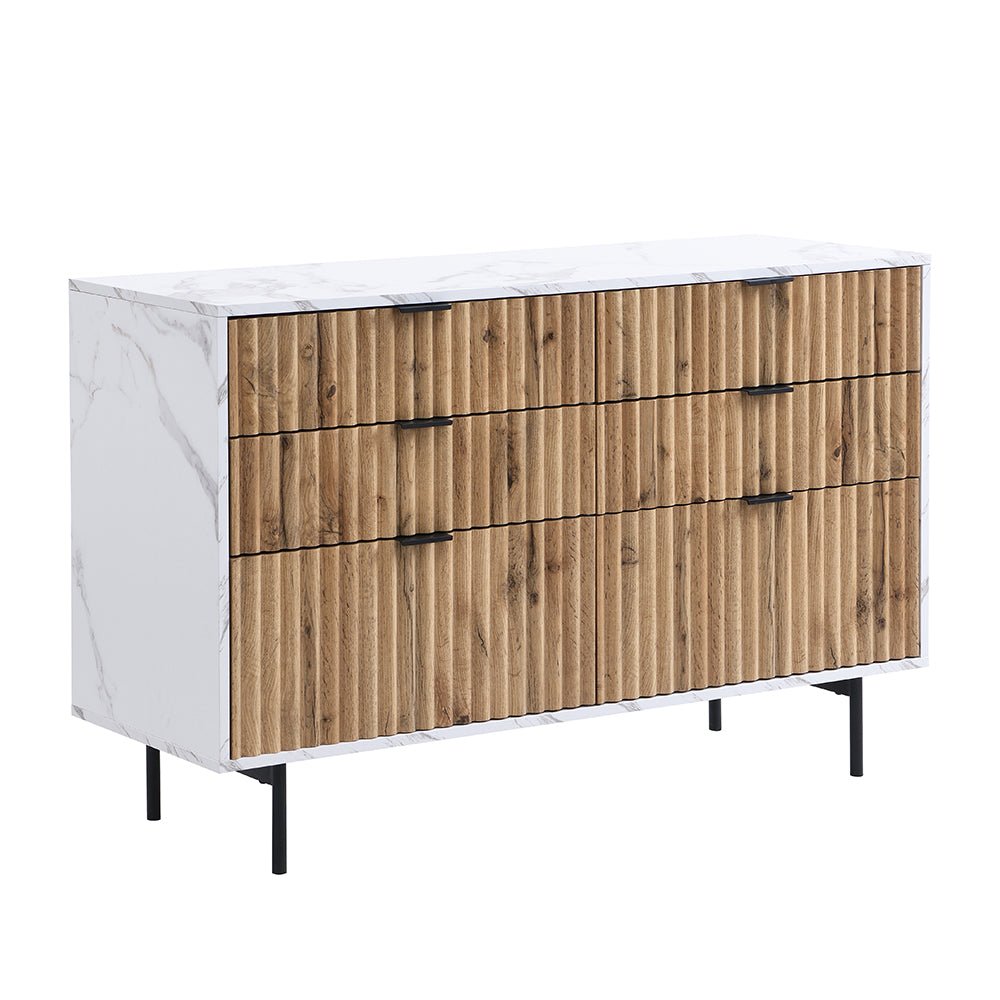 Aspen Oak and Marble Effect 6-Drawer Chest of Drawers