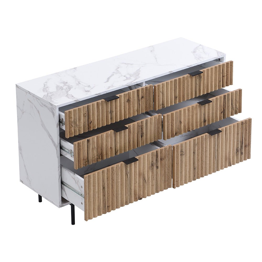 Aspen Oak and Marble Effect 6-Drawer Chest of Drawers