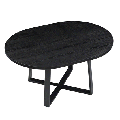 BERN Extending Round Dining Table with Metal Legs, Black