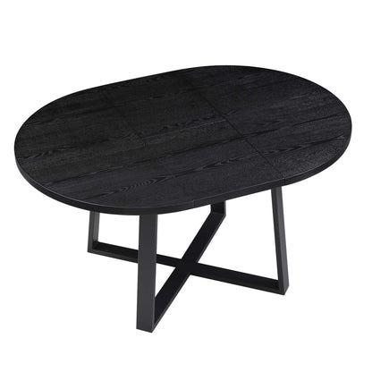 BERN Extending Round Dining Table with Metal Legs, Black