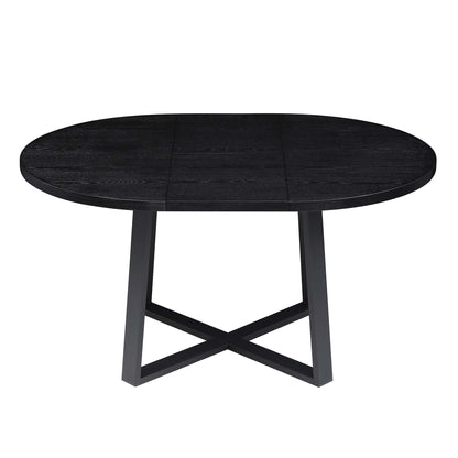 BERN Extending Round Dining Table with Metal Legs, Black