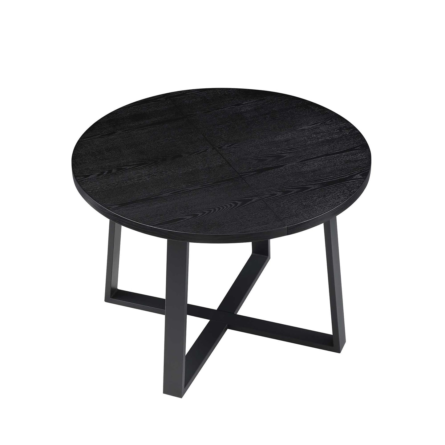 BERN Extending Round Dining Table with Metal Legs, Black