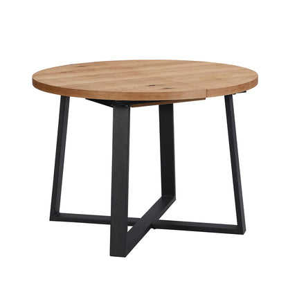 BERN Extending Round Dining Table with Metal Legs, Oak