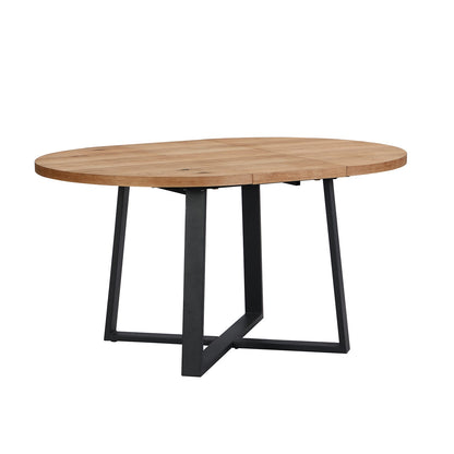 BERN Extending Round Dining Table with Metal Legs, Oak