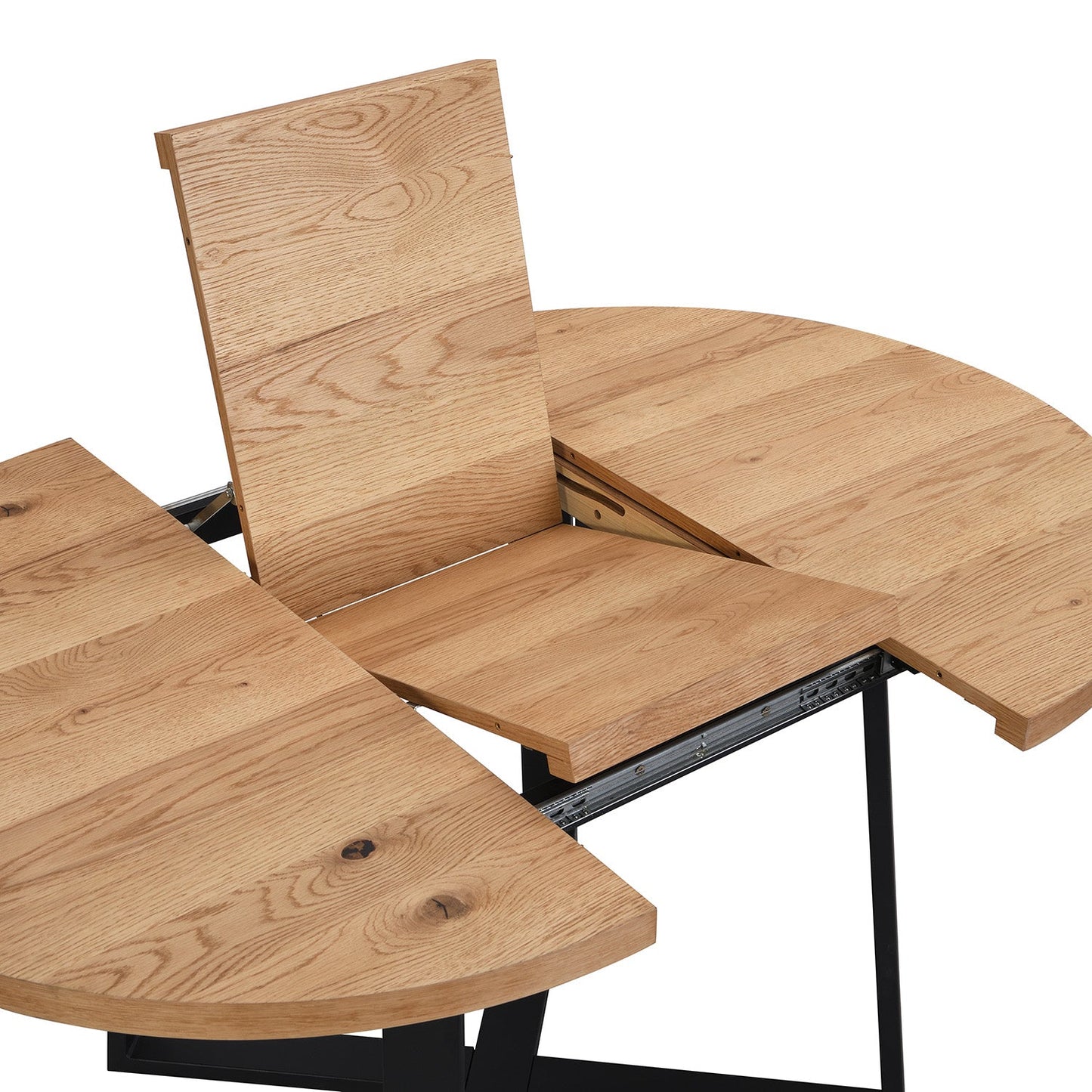 BERN Extending Round Dining Table with Metal Legs, Oak