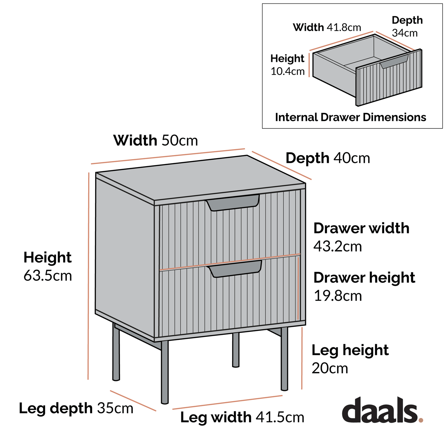 Richmond Ridged 2 Drawer Bedside Table, Matte Sage Green
