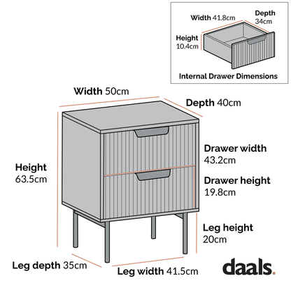 Richmond Ridged 2 Drawer Bedside Table, Matte Sage Green
