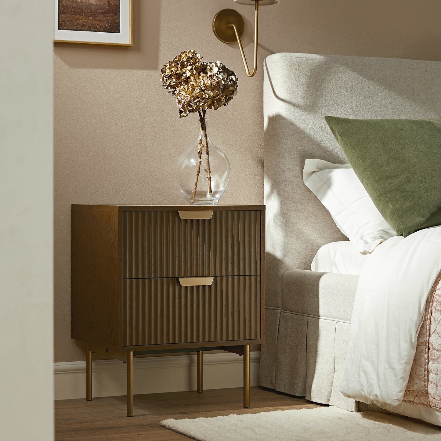 Richmond Ridged 2 Drawer Bedside Table, Dark Ash