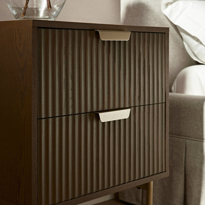 Richmond Ridged 2 Drawer Bedside Table, Dark Ash