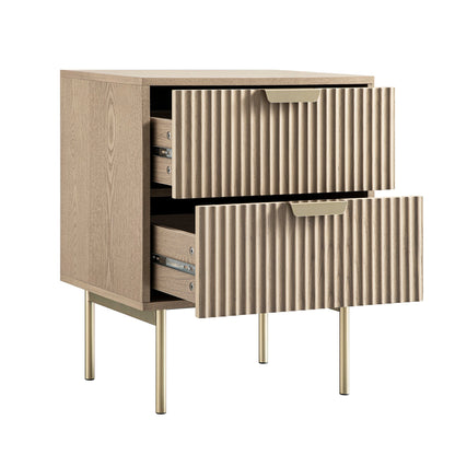 Richmond Ridged 2 Drawer Bedside Table, Light Ash