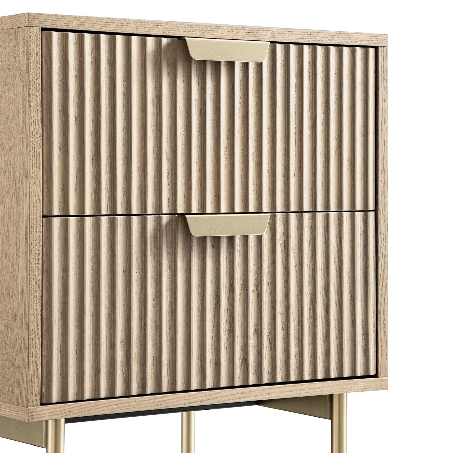 Richmond Ridged 2 Drawer Bedside Table, Light Ash